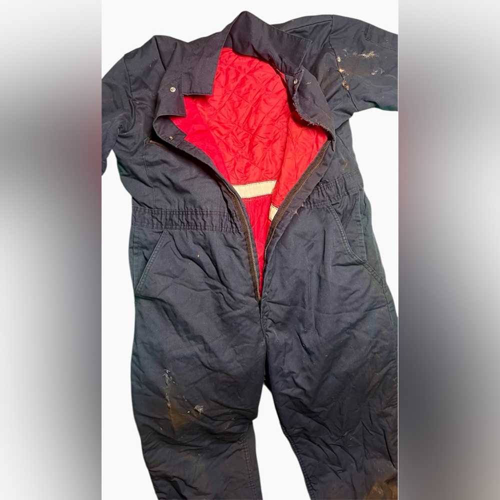 Vintage Distressed Walls Blizzard-Pruf Insulated Work Coveralls Blue Red Lining